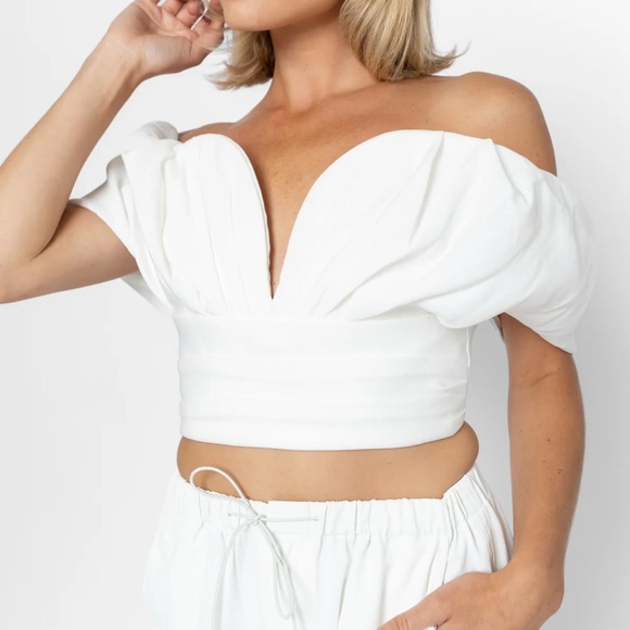 Zara White Off-Shoulder plunged ruched Women's Top Sz Small - Picture 1 of 4